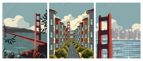 Set of San Francisco postcards, wall posters, covers, California postcards, banners