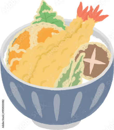 手描き風の美味しそうな天丼のイラスト