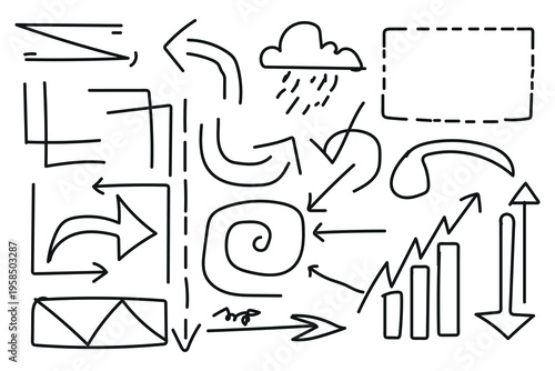 A collection of various hand drawn arrows and symbols for presentations and infographics