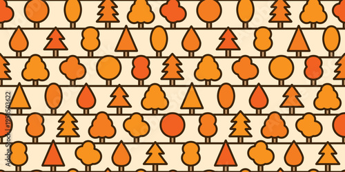かわいい秋の森の木々が並ぶ連続模様