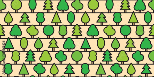 様々な木々が並ぶシンプルな連続模様