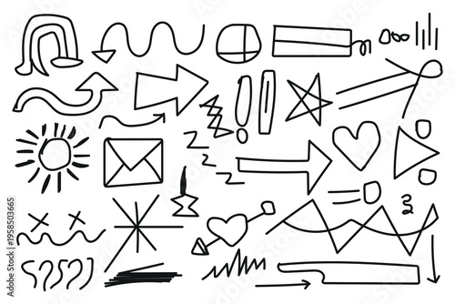 Collection of hand drawn symbols and icons