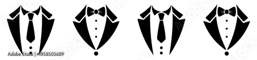 black tuxedo formal suit icon set