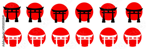 japanese torii gate sun silhouette icon
