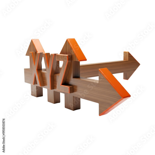 3D wooden arrows with XYZ letters