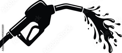 Fuel nozzle silhouette illustrating a heavy splash of liquid or petrol. Vector illustration.