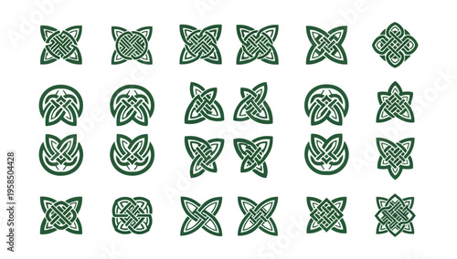 Celtic knot patterns in green on black background