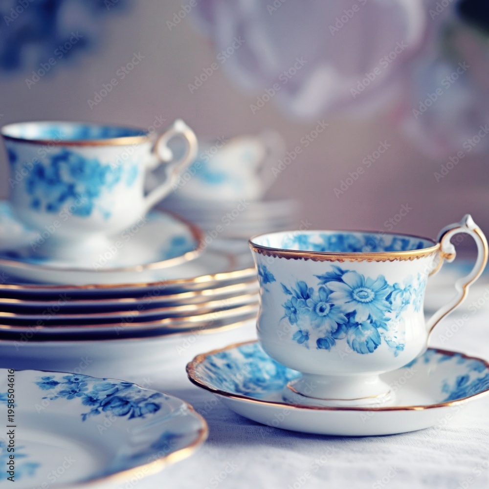 Fototapeta premium Elegant Vintage Tea Set on Table