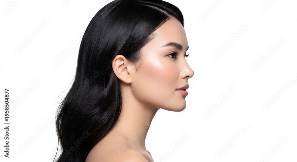 Fototapeta premium Beautiful Asian Woman with Glowing Skin and Shiny Black Hair