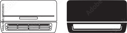 Air conditioner unit line drawing and solid black illustration