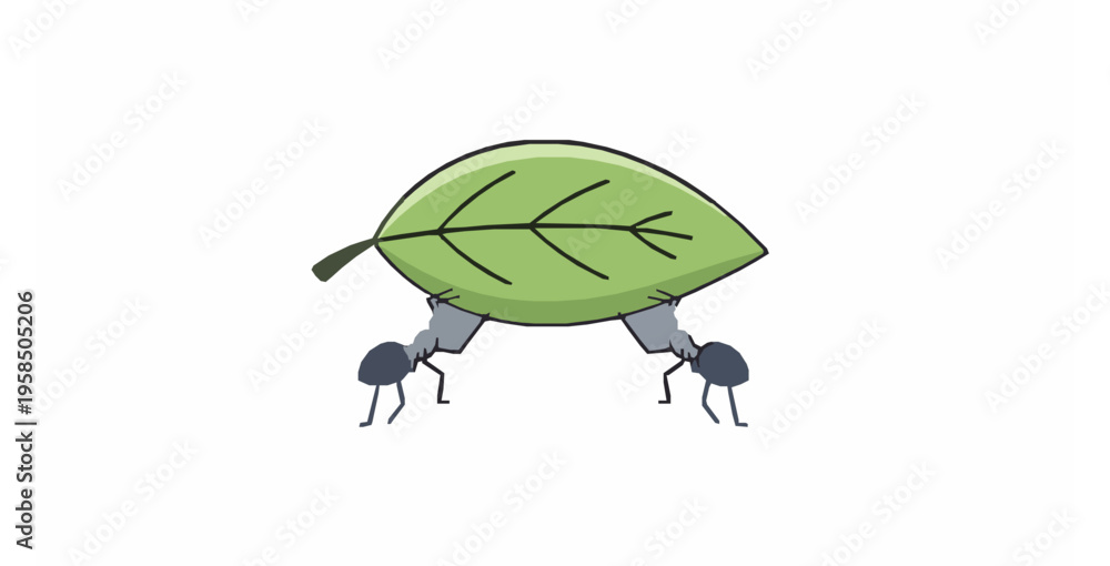 Obraz premium Two Ants Carrying Leaf Vector Illustration Symbolizing Teamwork and Balance