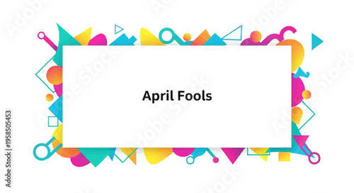 Colorful April Fools' Day social media frame with funny prank characters and icons in a vibrant, celebratory design