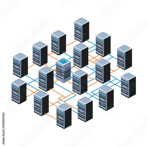 Network of Servers and Data Storage.