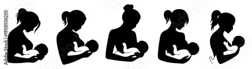 mother baby silhouette breastfeeding icon vector
