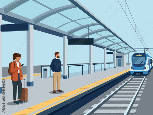 modern urban train station platform people waiting public transportation commute accessibility