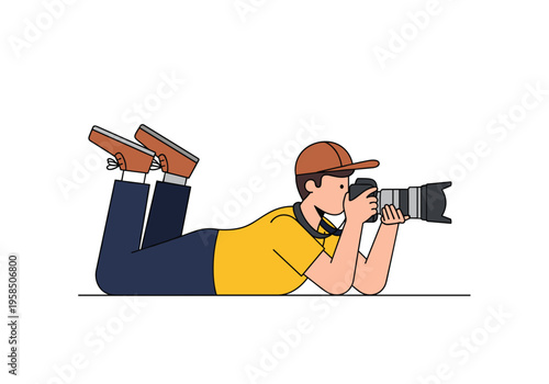 Photographer down on the ground capturing a macro shot