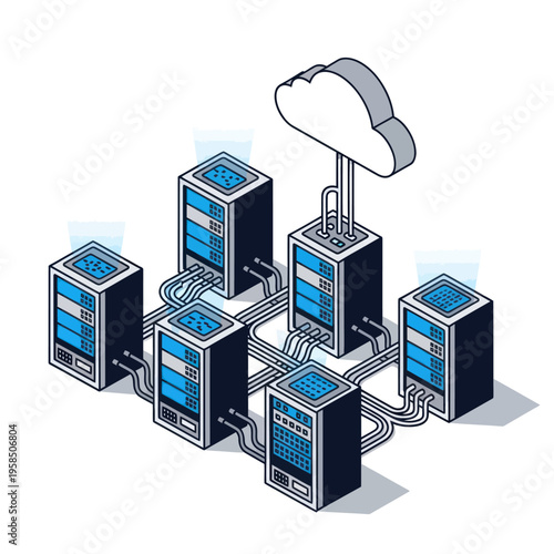 Cloud Computing Servers Network System Illustration.