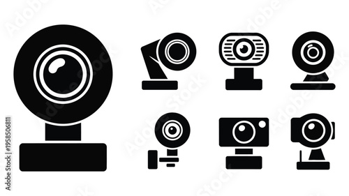 Webcam icons set diverse collection of digital camera devices for technology and communication, webcam and video conferencing concepts, online meeting and streaming elements, modern flat vector 