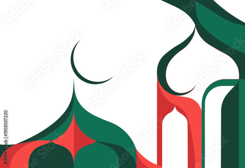 Abstract Geometric Mosque Illustration with Crescent Moon, vector illustration of an abstract background