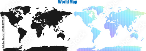 World Silhouette Map Vector Set: Black Silhouette and Gradient Design