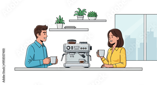 Colleagues Chatting Over Coffee in Modern Kitchen