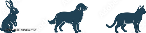 Pet silhouettes rabbit dog cat animal icons