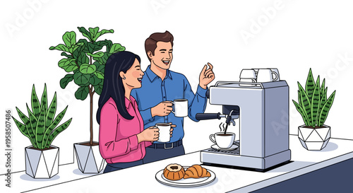Colleagues Laughing During Office Coffee Break
