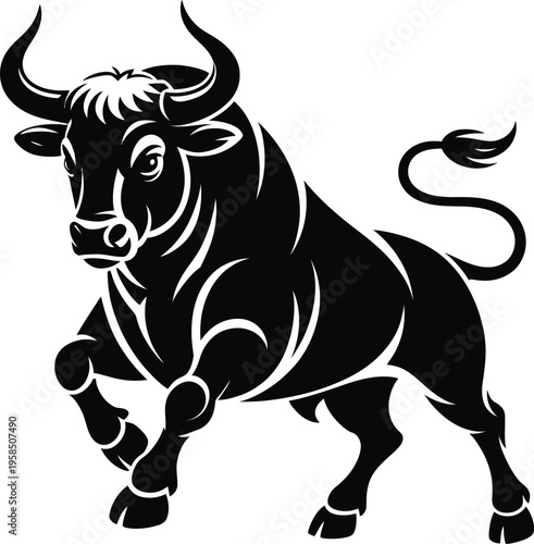 Strong bull silhouette with decorative tribal patterns posing on transparent area