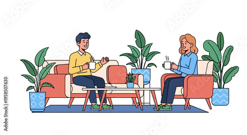 Coworkers Relaxing With Coffee in Modern Lounge