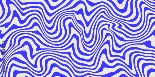 Blue wavy lines abstract background. Trendy psychedelic retro style backdrop. Waves, swirl and twirl pattern. Twisted distorted vector texture. Y2k aesthetic design