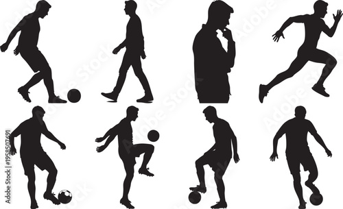 Collection of various black silhouette poses of a man
