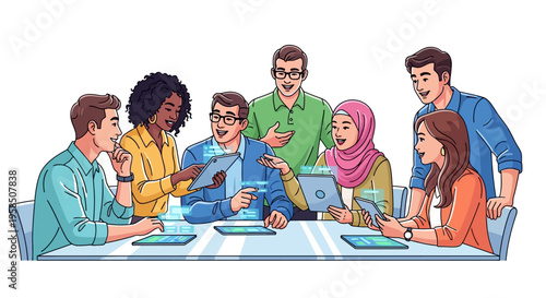 Diverse Professionals Sharing Digital Tablets Together