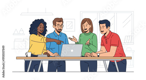 Diverse Team Brainstorming Ideas Around Laptop