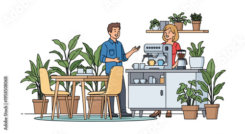 Happy Coworkers Chatting in Bright Office Breakroom