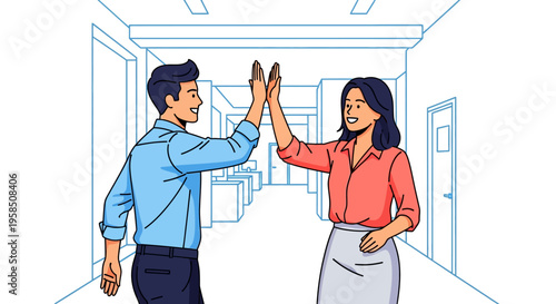 Young Coworkers High Fiving in Modern Office