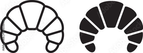 Outline And Filled Croissant Icons For Food And Breakfast Concepts