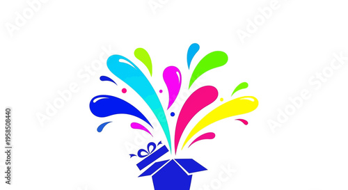 Colorful vector illustration of a surprise party popper with pastel colors and fun prank characters for April Fools' Day celebration on social media