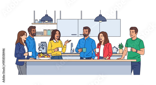 Young Professionals Socializing in Office Kitchenette