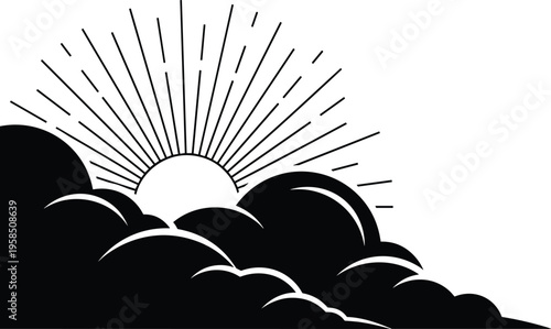 Black and white of sun rising behind clouds sunrise lines