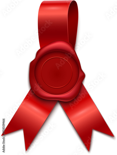 Red wax seal and ribbon symbolizing official approval