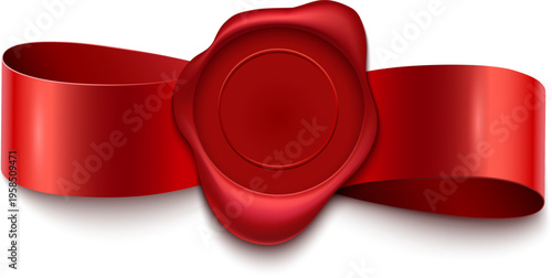 Blank red wax seal on flowing ribbon
