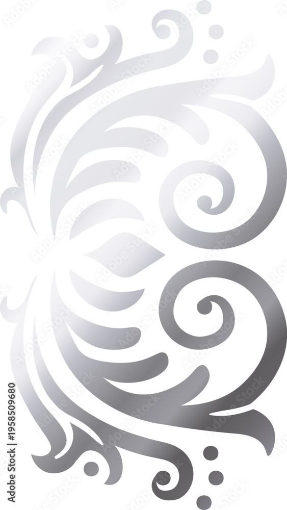 Fototapeta premium Silver metallic abstract floral swirling ornamental design