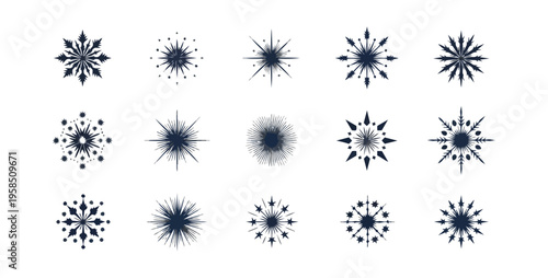 Snowflake set delicate winter designs on black background