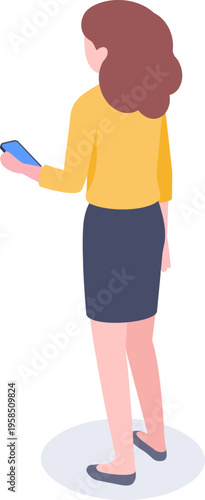 Woman holding smartphone looking at mobile device screen