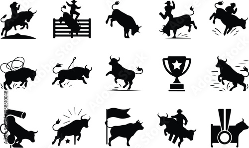 Bull Silhouette Icon Collection Set
