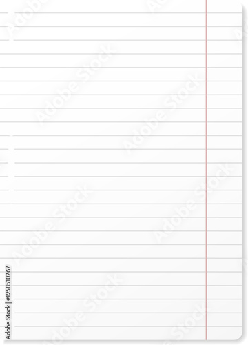 White lined notebook paper with red margin ready for writing