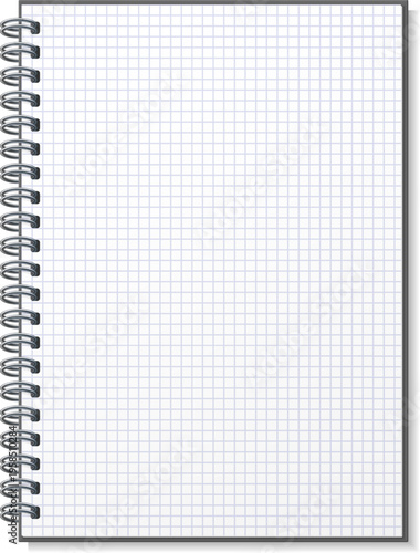 Blank spiral notebook page with grid lines