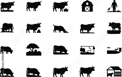 Bull Silhouette Icon Collection Set