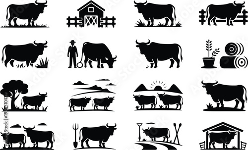 Bull Silhouette Icon Collection Set