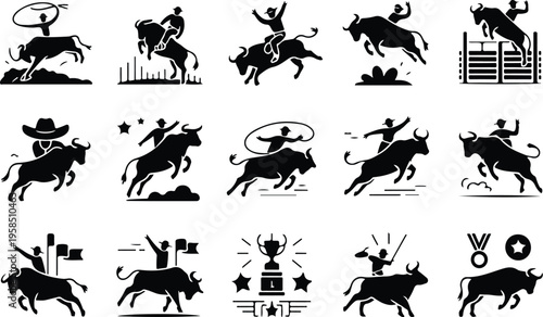 Bull Silhouette Icon Collection Set